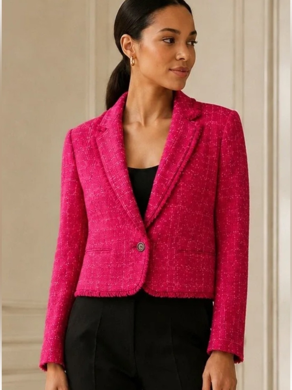 Ann Taylor Hot Pink Tweed Single-Button Blazer